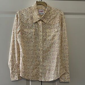 Roper Women's Beige Sparkly Glitzy Pearl Snap Western Shirt MEDIUM blouse top